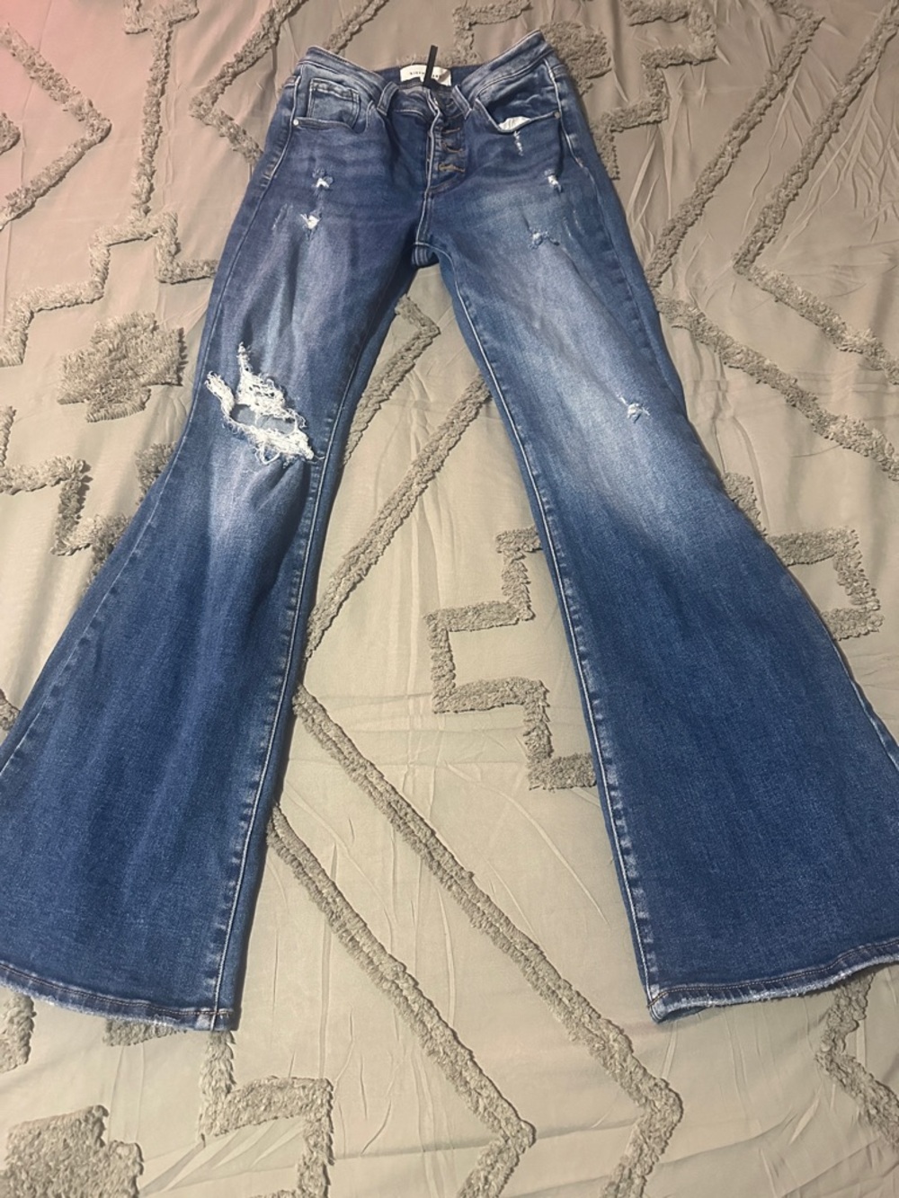 Classic Distressed Flare Jeans - Dark Blue
